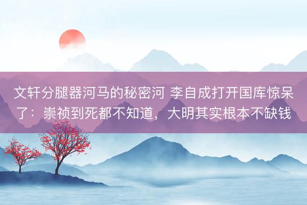文轩分腿器河马的秘密河 李自成打开国库惊呆了：崇祯到死都不知道，大明其实根本不缺钱