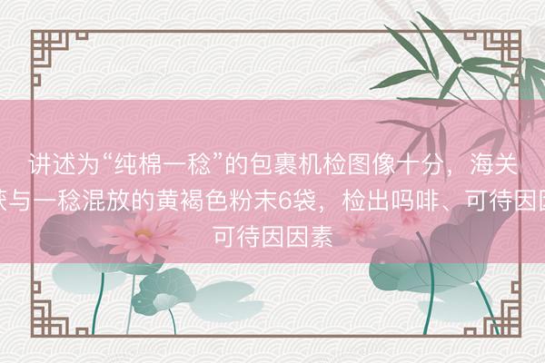 讲述为“纯棉一稔”的包裹机检图像十分，海关查获与一稔混放的黄褐色粉末6袋，检出吗啡、可待因因素